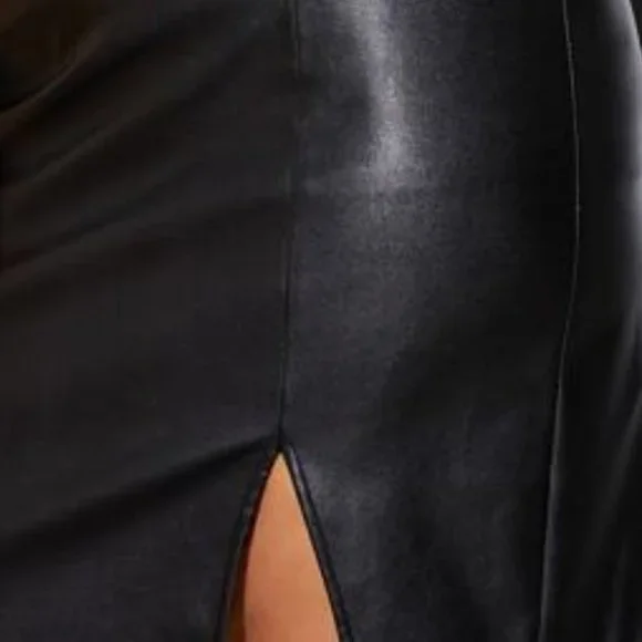 Plus faux leather Split Side Skirt BLACK - Picture 4 of 7